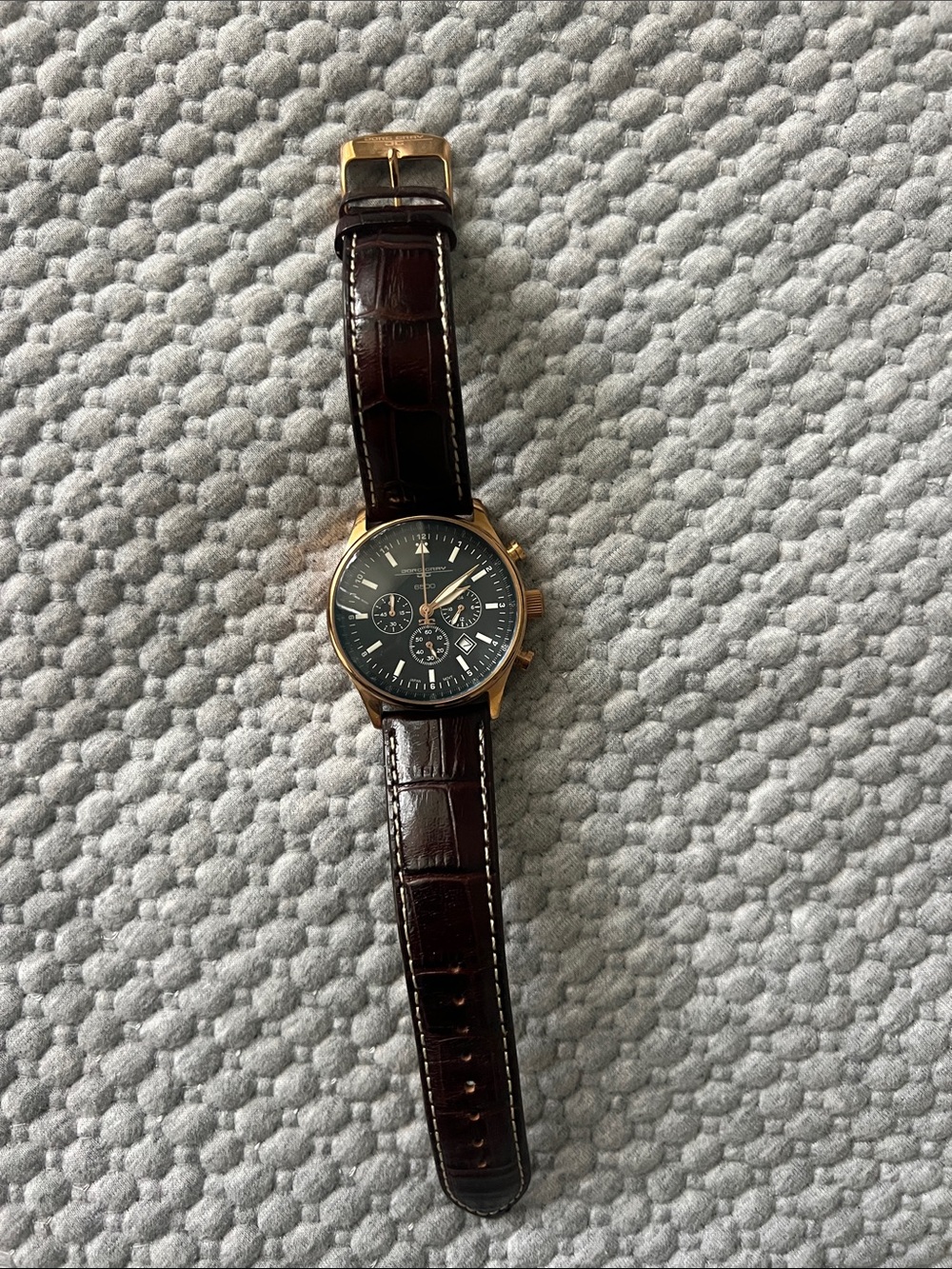 Men's Dark Brown Leather Chronograph Watch with Gold Case